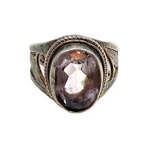 Vintage Cocktail Ring 7 Sterling Silver 925 Lavender Amethyst Cutout Boho Artsy